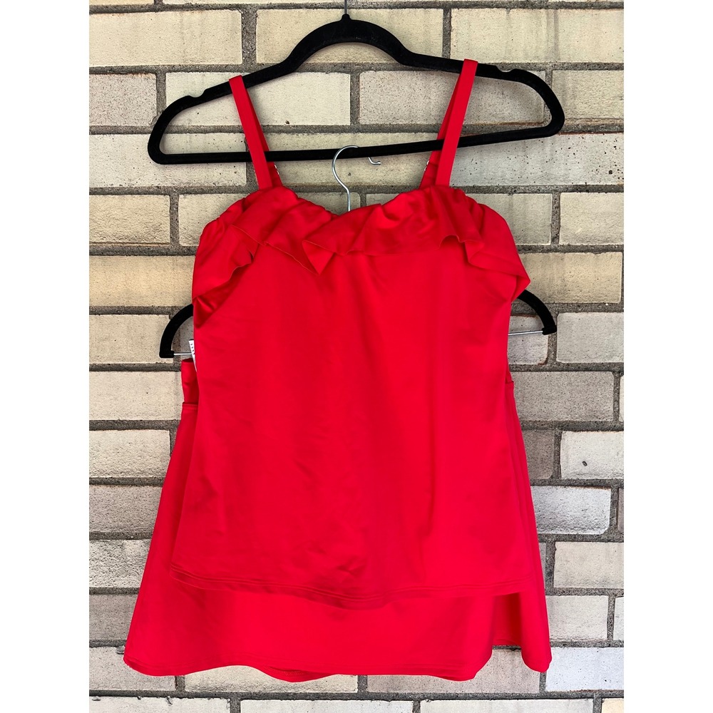Lands End Swim Matching Set Red Ruffle Tankini Top Swim Skirt Small Size 4 - Picture 1 of 10